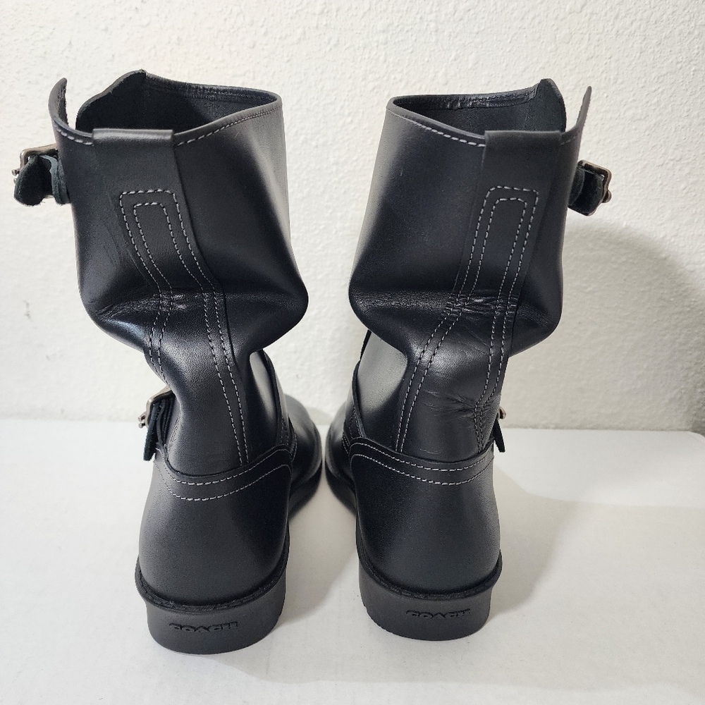 Coach Black Leather Engineer Moto Ankle Boots Buckle Straps Relaxed Slouchy 8 - Picture 4 of 12
